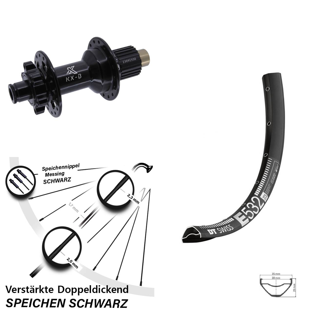 27,5 Zoll DT Swiss E 532 KX-B Disc Hinterrad 12x148 Boost Micro Spline