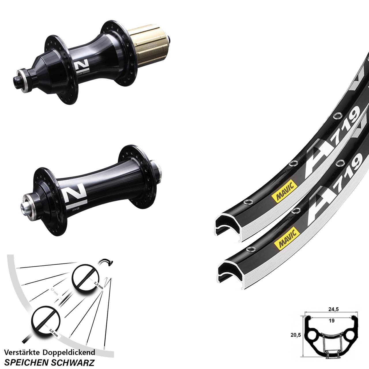 Laufrad-Satz für Schnellspanner 28 Zoll Mavic A719 Novatec A-141-SB/F162SB 8-12 fach HG