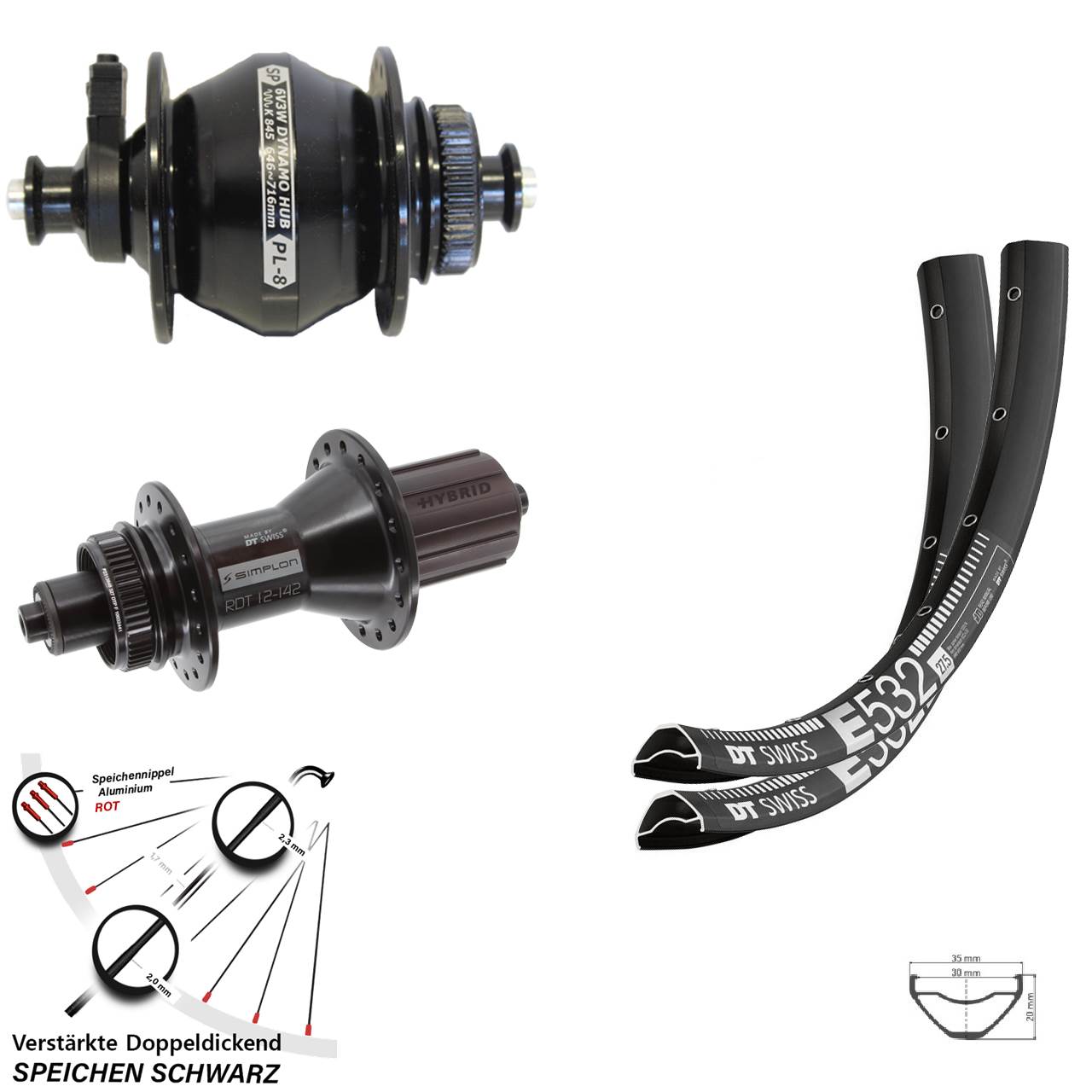 Disc Laufrad-Satz für Schnellspanner 27,5 Zoll DT Swiss E 532-370 Hybrid Shutter Precision PL-8 8-11 fach