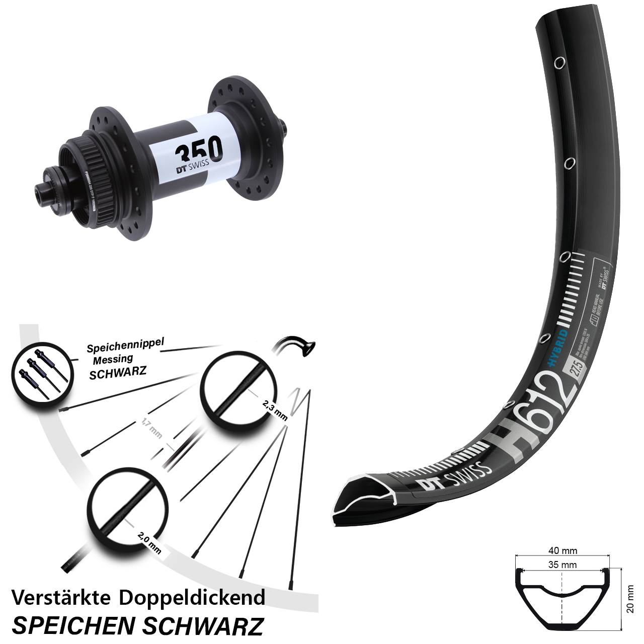 27,5 Zoll DT Swiss H612-350 Vorderrad Centerlock QR