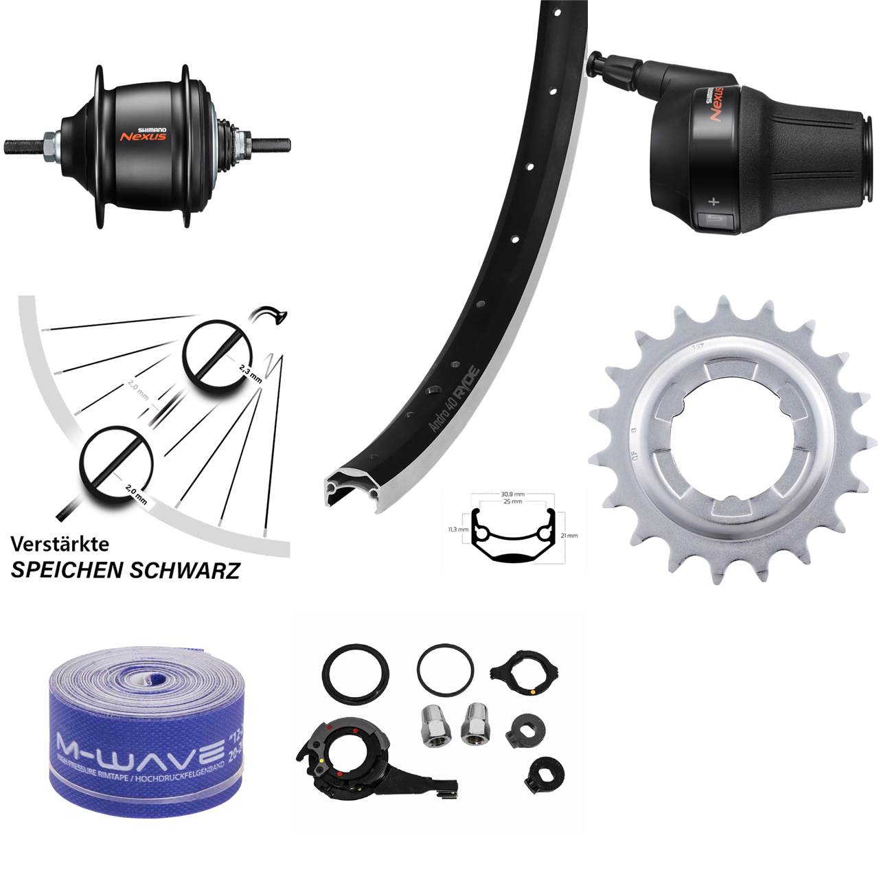Hinterrad 24 Zoll Ryde Andra 40 Shimano Nexus 8 Gang Freilauf schwarz