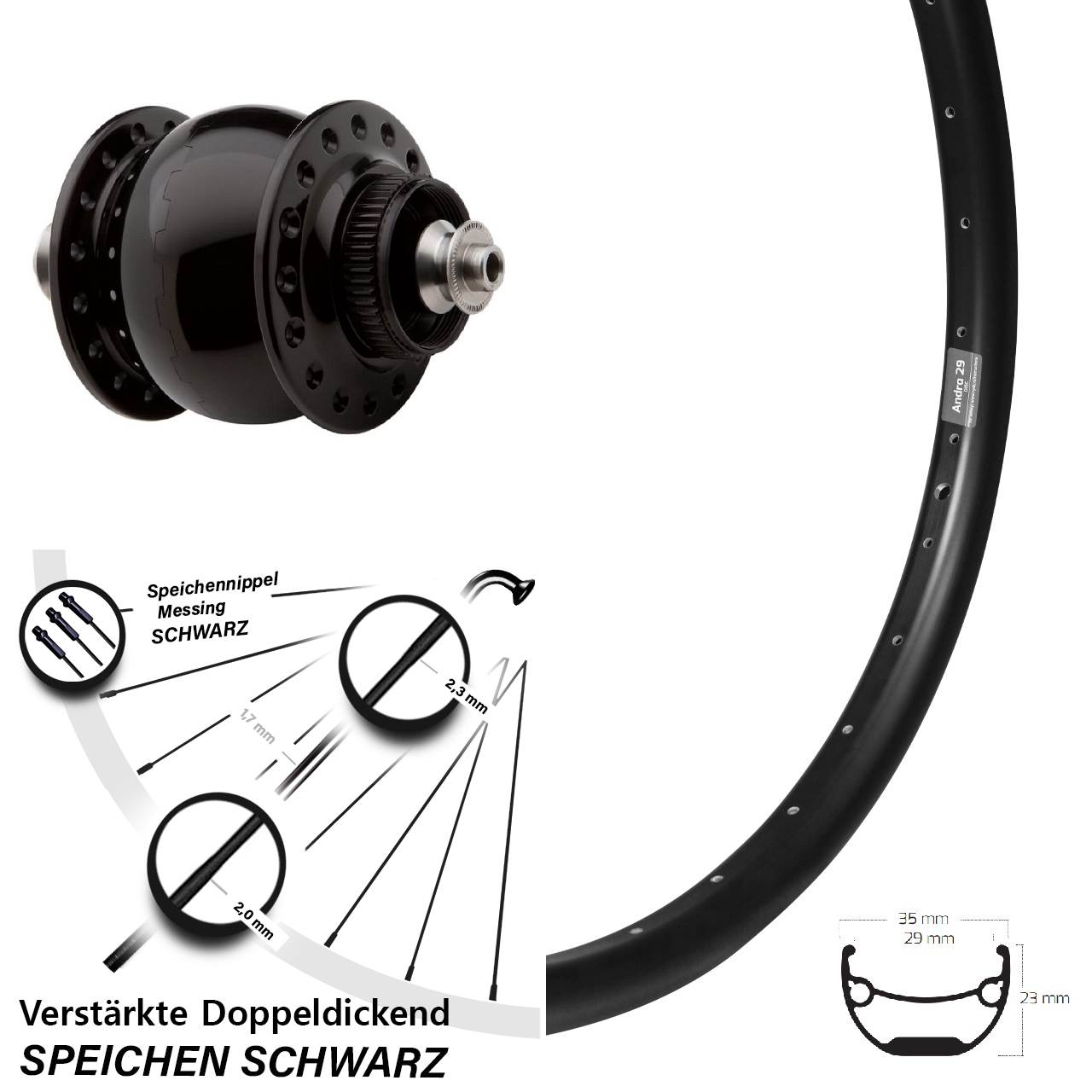 Nabendynamovorderrad Centerl. für Schnellspanner Ryde Andra 29 Zoll SON 28