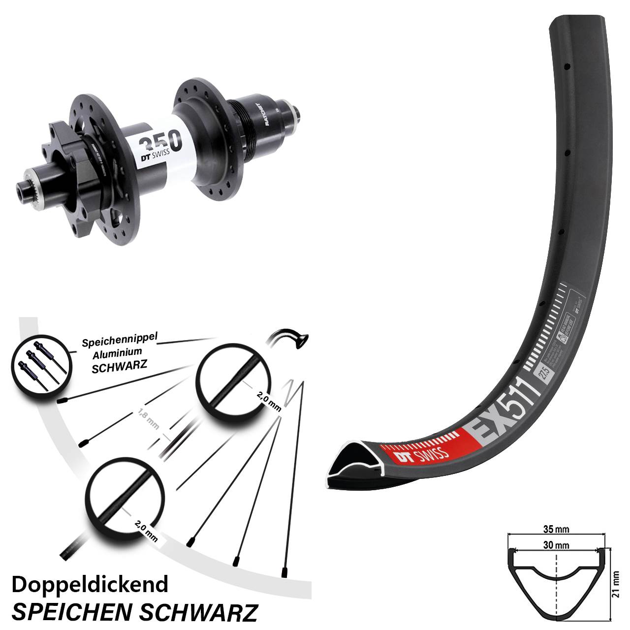Disc Laufrad 29 Zoll DT Swiss EX 511-350 XD für Schnellspanner Boost