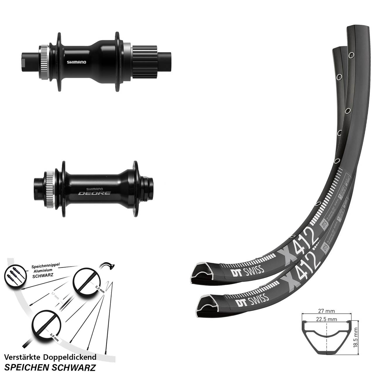 DT Swiss X412 Shimano Deore FH-TC500-B 28-29 Zoll Disc Laufradsatz Boost Micro Spline