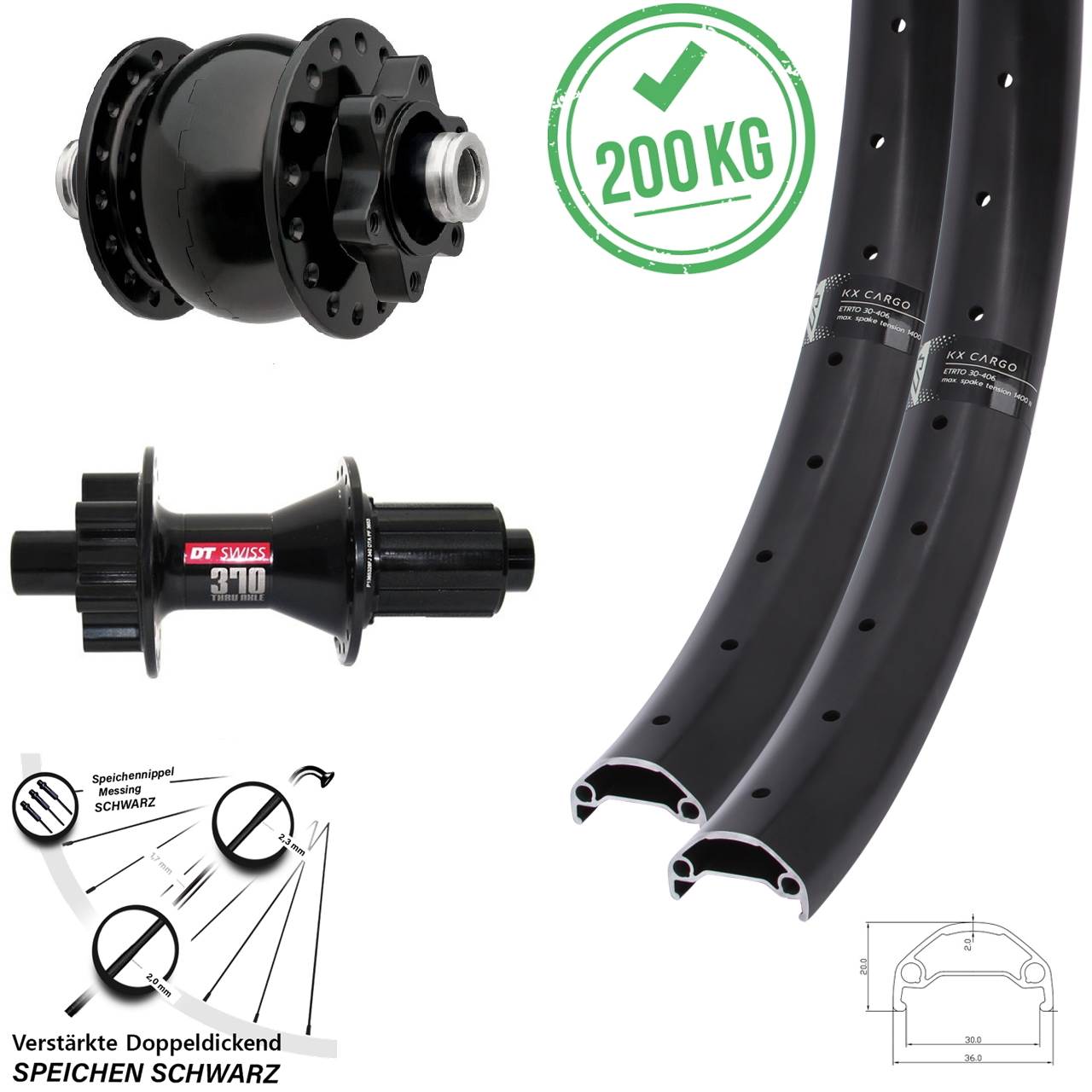 Laufradsatz 6-Loch 27,5 Zoll KX Cargo DT Swiss 370 SON 28 8-11 fach HG 12x100/142