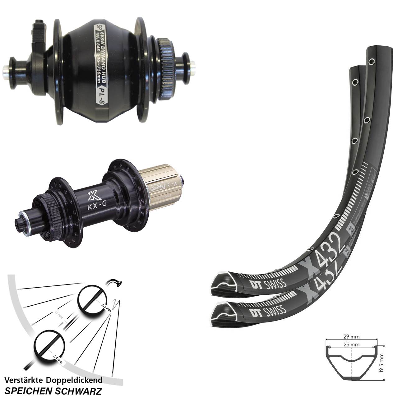 29 Zoll DT Swiss X432 KX-G SP PL-8 Disc Laufradsatz QR 8-12 fach