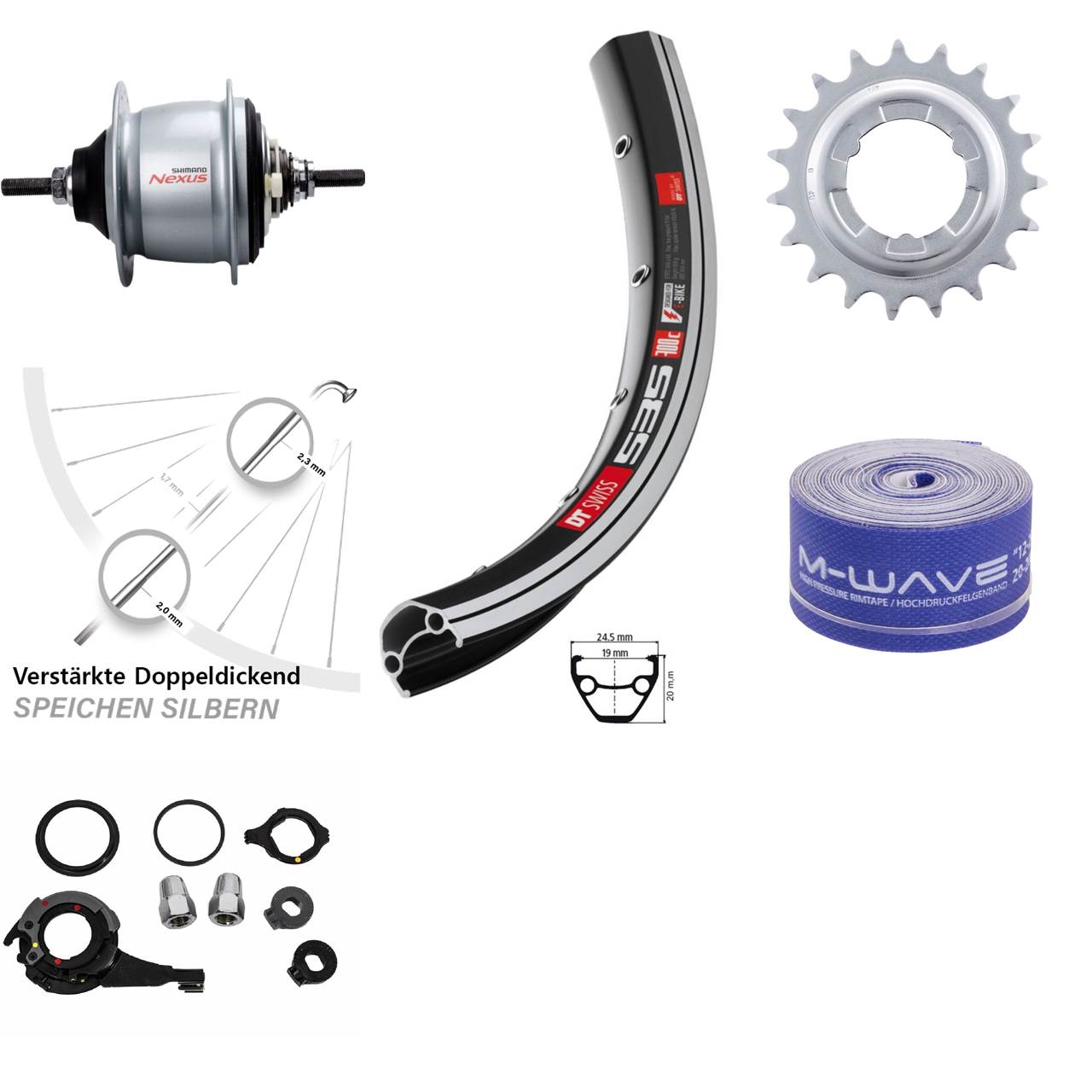 28 Zoll DT Swiss 535 Shimano Nexus 8 Gang Hinterrad mit Freilauf