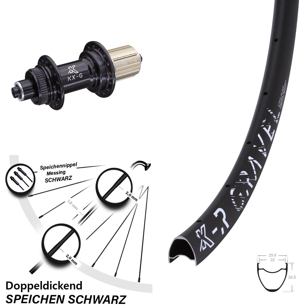 KX-GR Gravel Centerlock Disc Hinterrad 5x135 mm Schnellspanner Road 8-12 fach