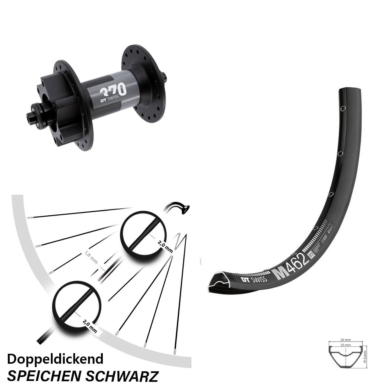 DT Swiss M462-370 650B 6-Loch Vorderrad QR