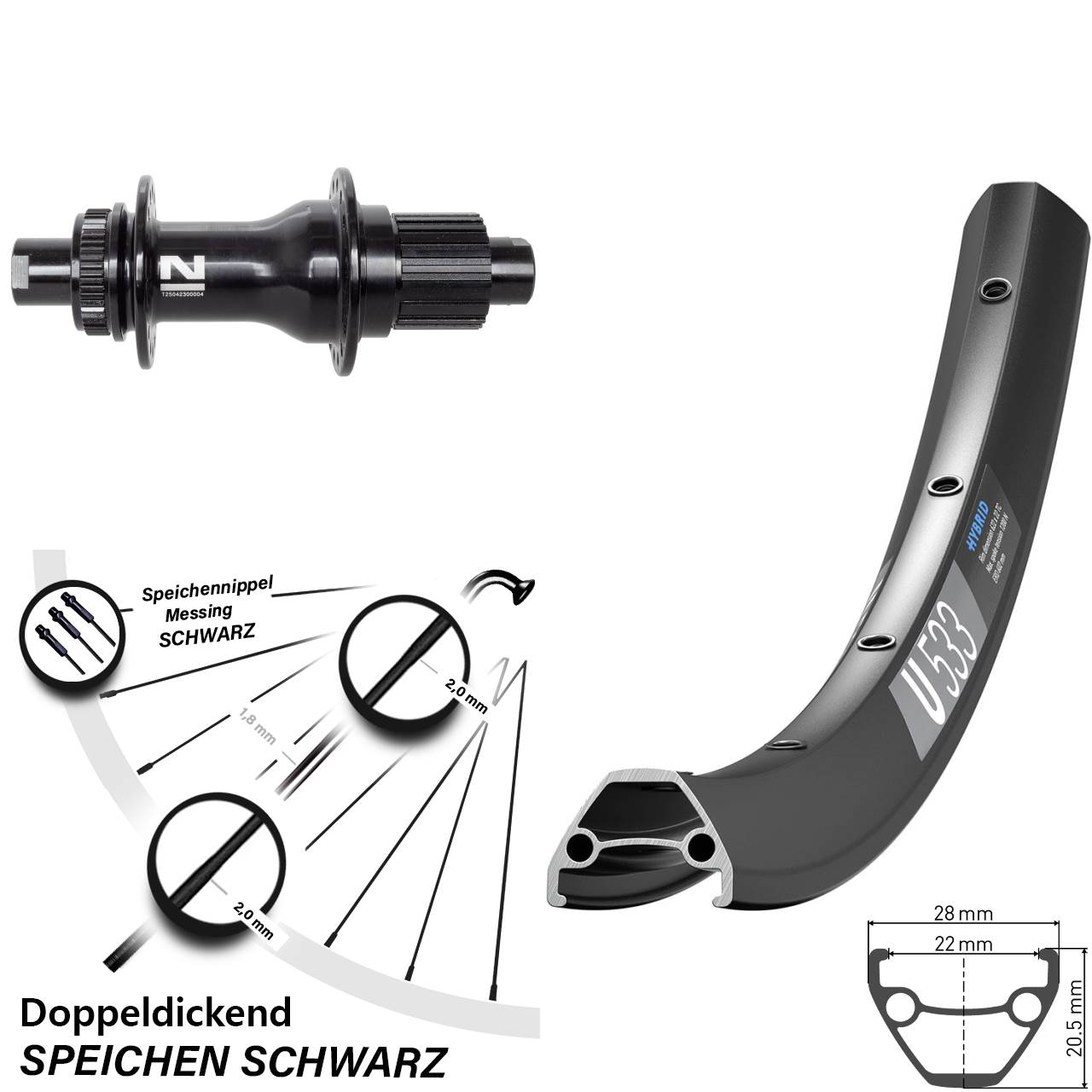 DT Swiss U533 Novatec D792 26 Zoll Hinterrad Centerlock 12x142 Micro Spline