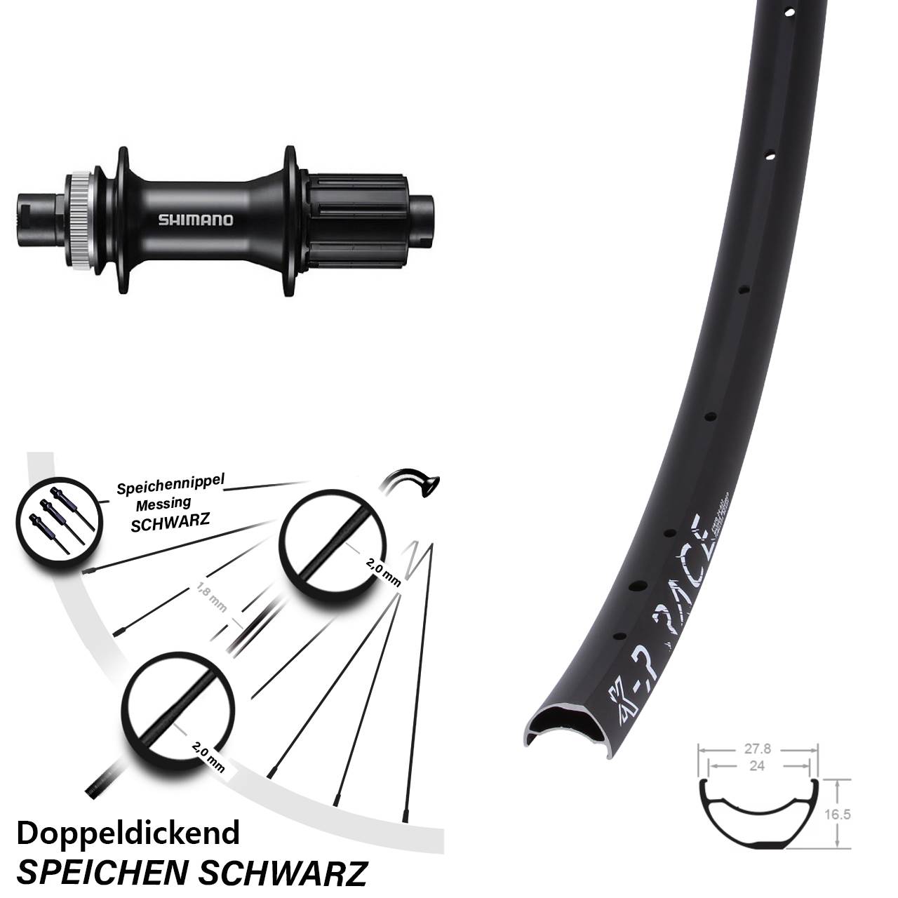 KX-R Race Shimano FH-MT400 28-29 Zoll Hinterrad Centerlock 12x142 8-11 fach