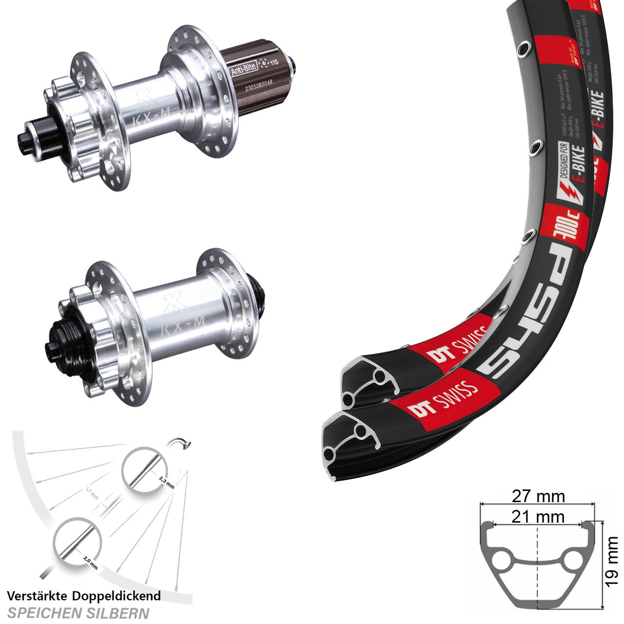 28 Zoll DT Swiss 545 KX-M Laufradsatz 6-Loch QR 8-12 fach