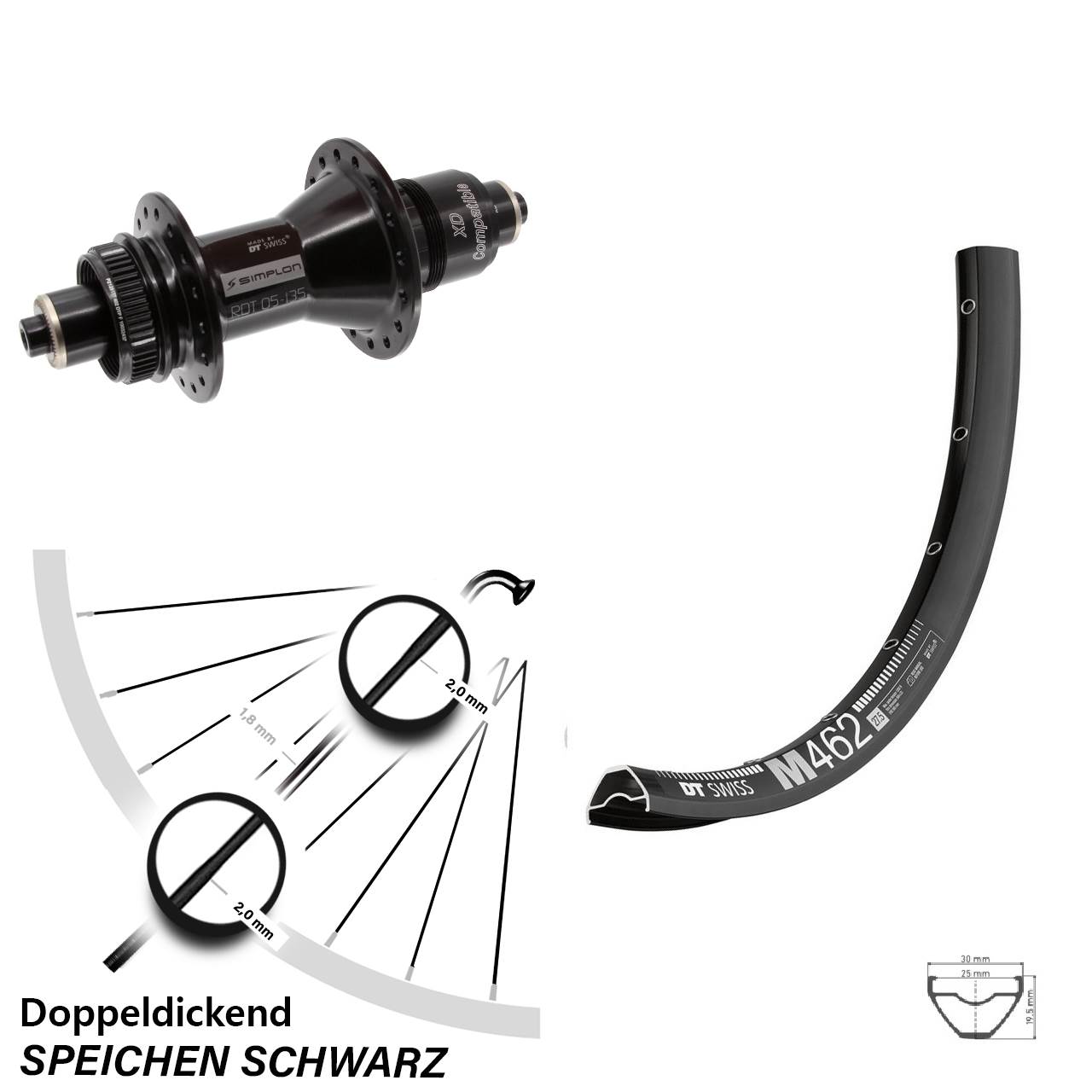 650B DT Swiss M462-370 Centerlock Hinterrad für Schnellspanner XD 11-12 fach