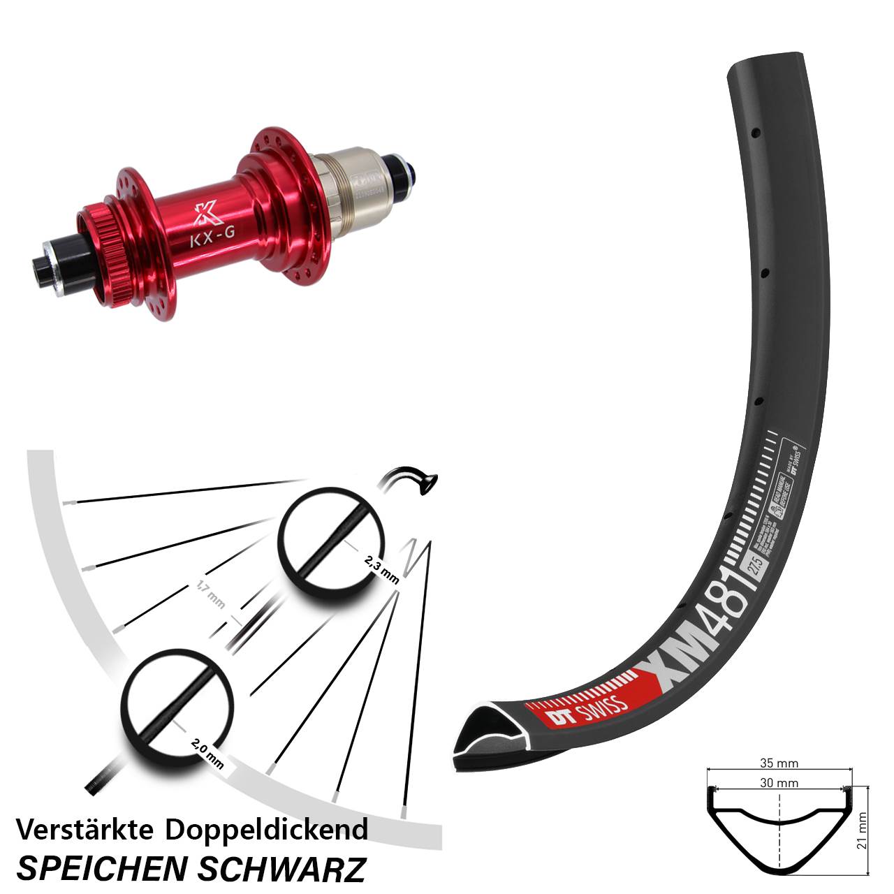 Disc Laufrad 27,5 Zoll DT Swiss XM481 KX-G rot XDR 11-12 fach für Schnellspanner