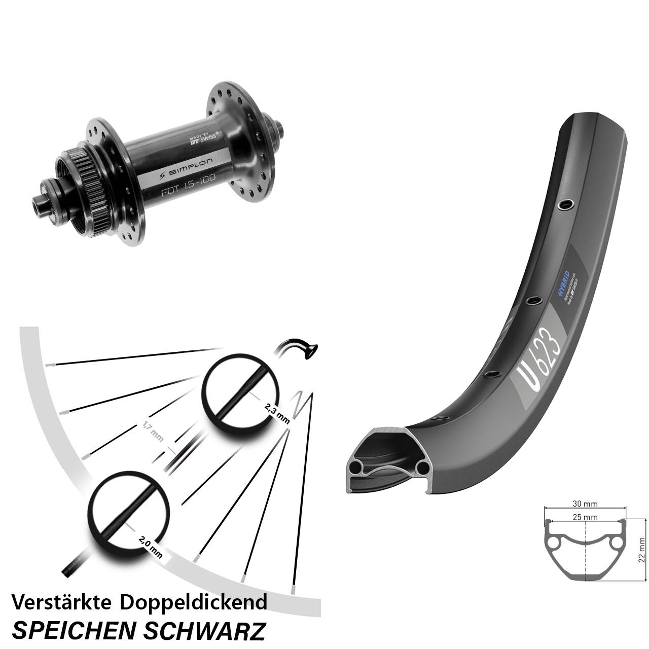 Disc Vorderrad 29 Zoll DT Swiss U623-370 für Schnellspanner