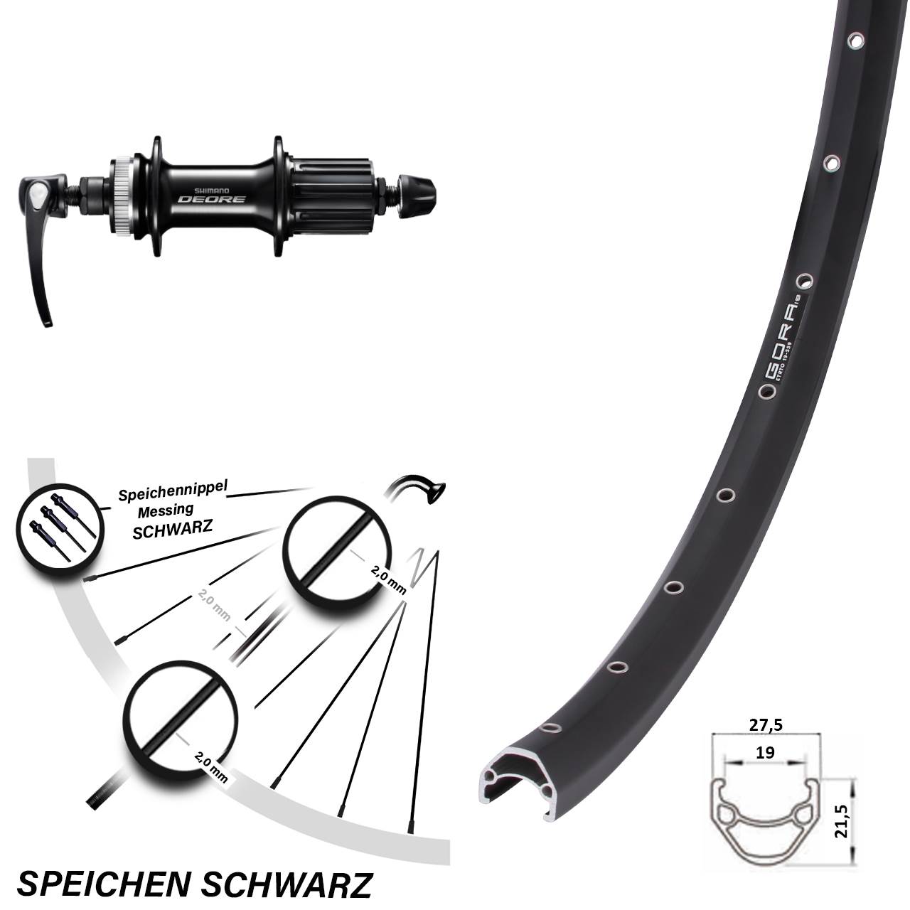 Disc Hinterrad QR 28 Zoll Gora 19 Shimano Deore FH-M6000 8-11 fach