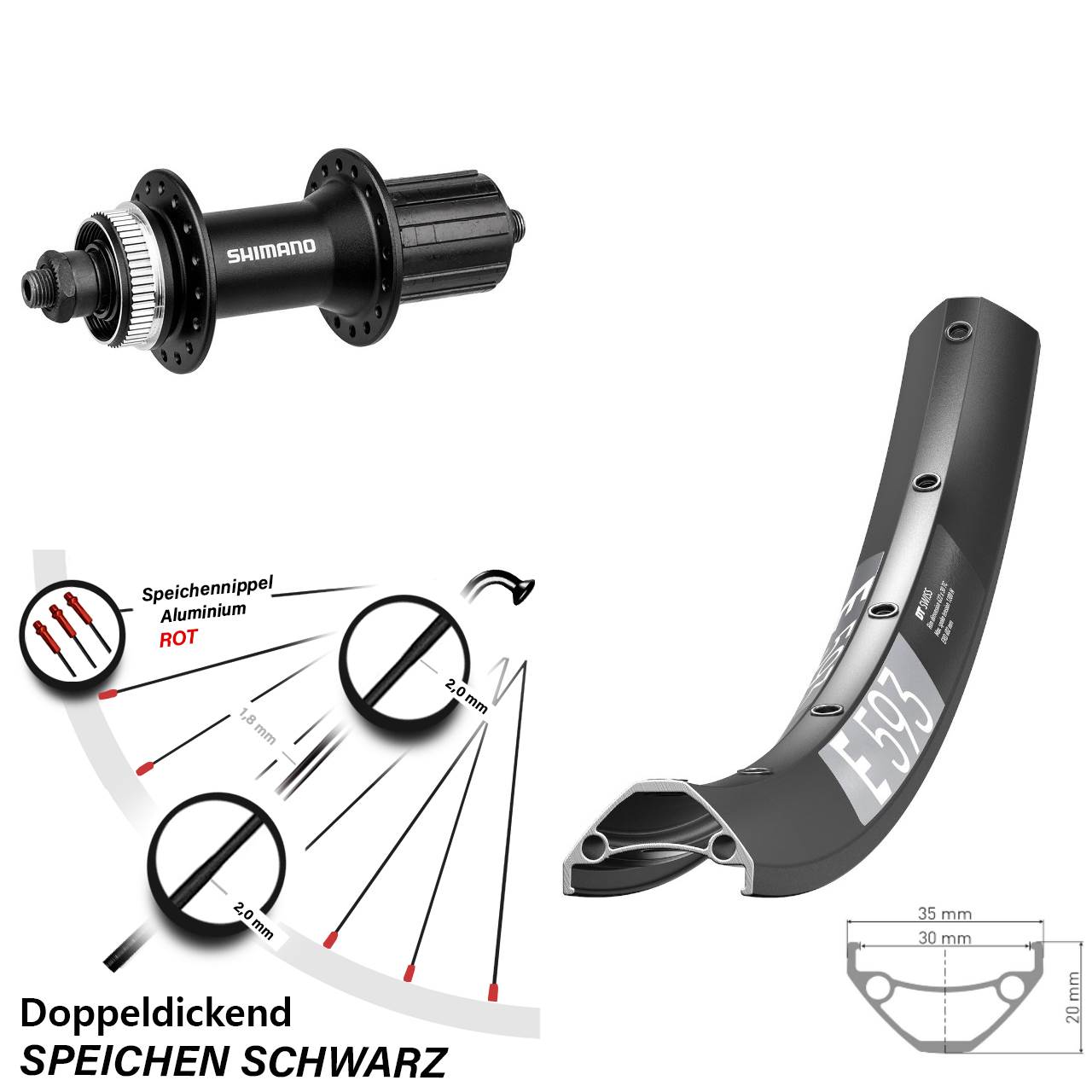 Centerlock Hinterrad 27,5 Zoll DT Swiss E 593 Shimano Alivio 8-11 fach für Schnellspanner