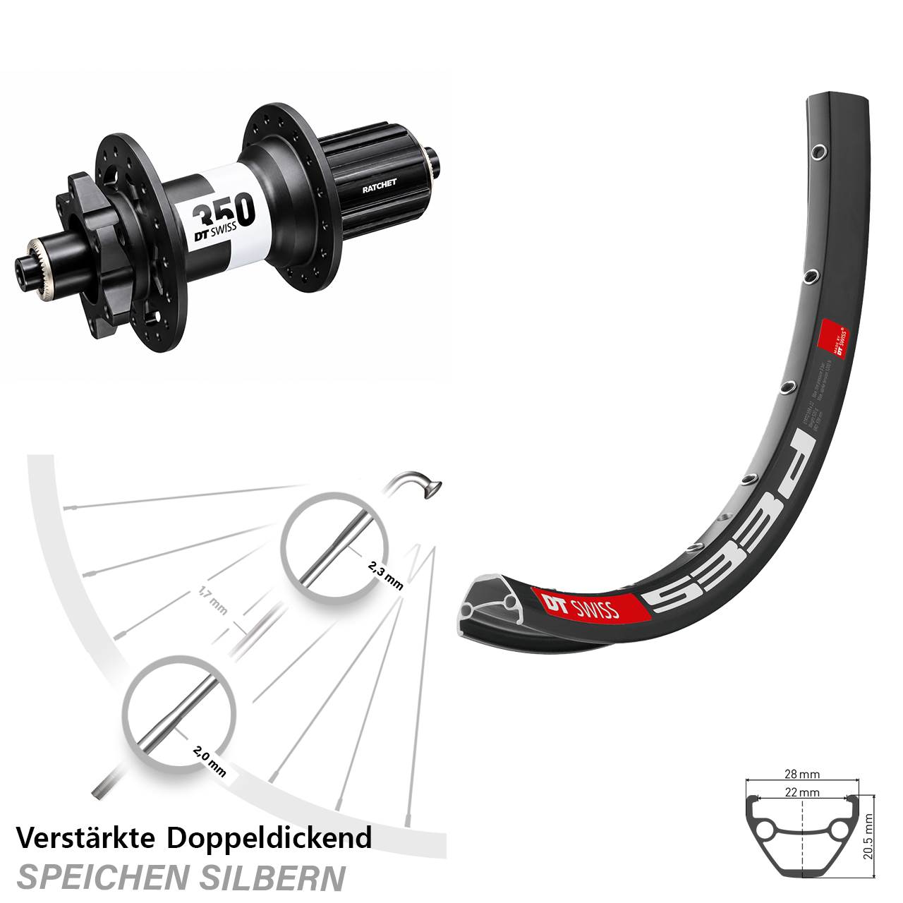Hinterrad 6-Loch 29 Zoll DT Swiss 533d-350 Ratchet 36 8-11 fach QR