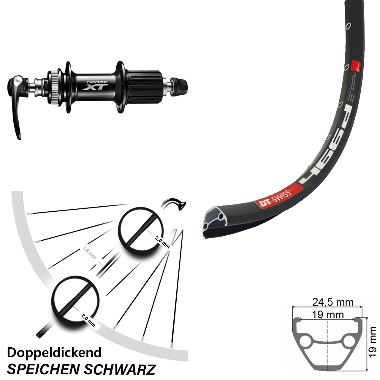 Hinterrad QR 28 Zoll DT Swiss 466d Shimano XT Centerlock 8-11 fach HG
