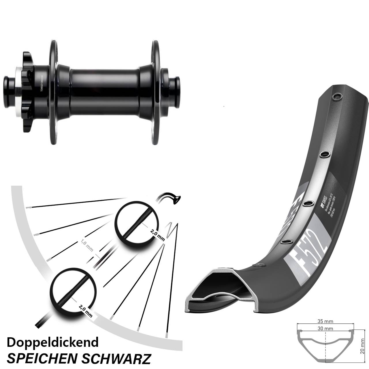 29 Zoll DT Swiss F572 Novatec D341-B15 6-Loch Vorderrad 15x110 Boost