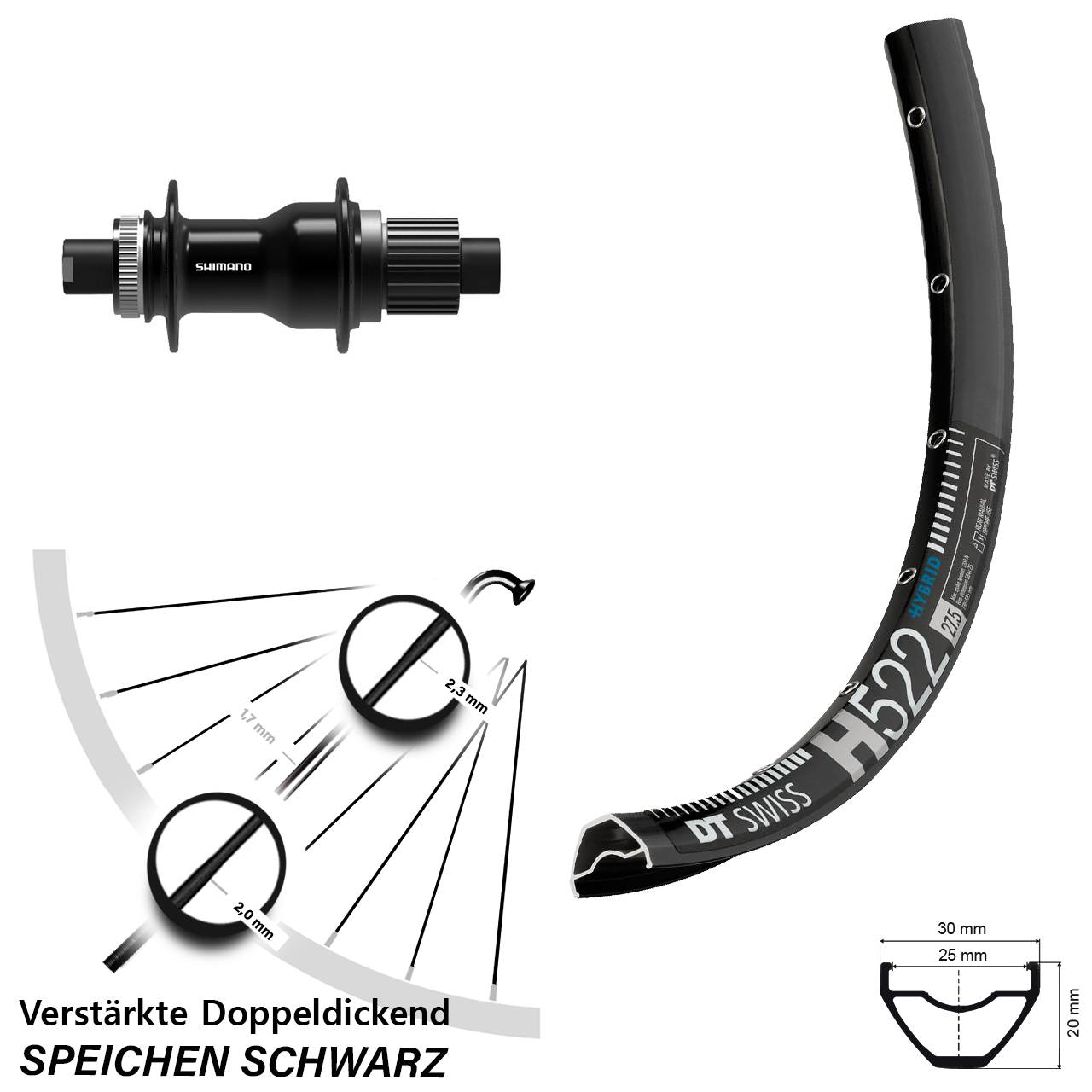 28 Zoll DT Swiss H522 Shimano FH-TC500-B Boost Hinterrad 12x148 Micro Spline