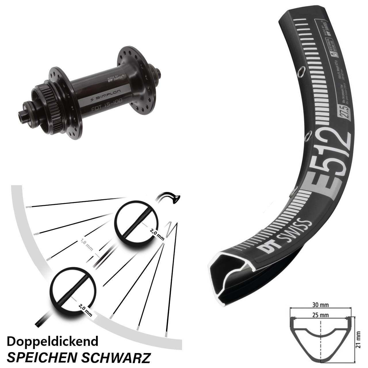 DT Swiss E512-370 29 Zoll Vorderrad Centerlock für Schnellspanner