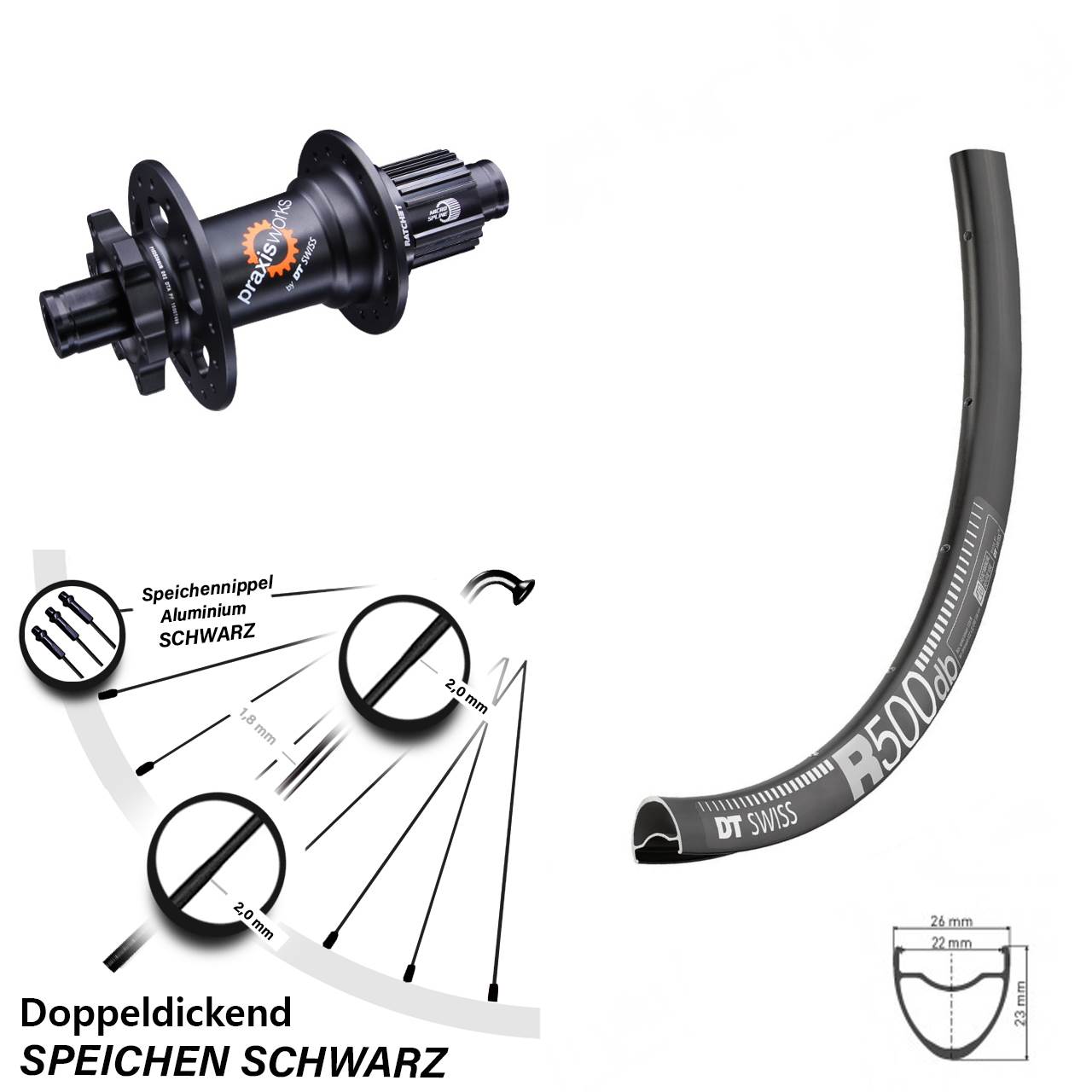 Hinterrad 6-Loch 12x142 29 Zoll DT Swiss R 500-350 Micro Spline
