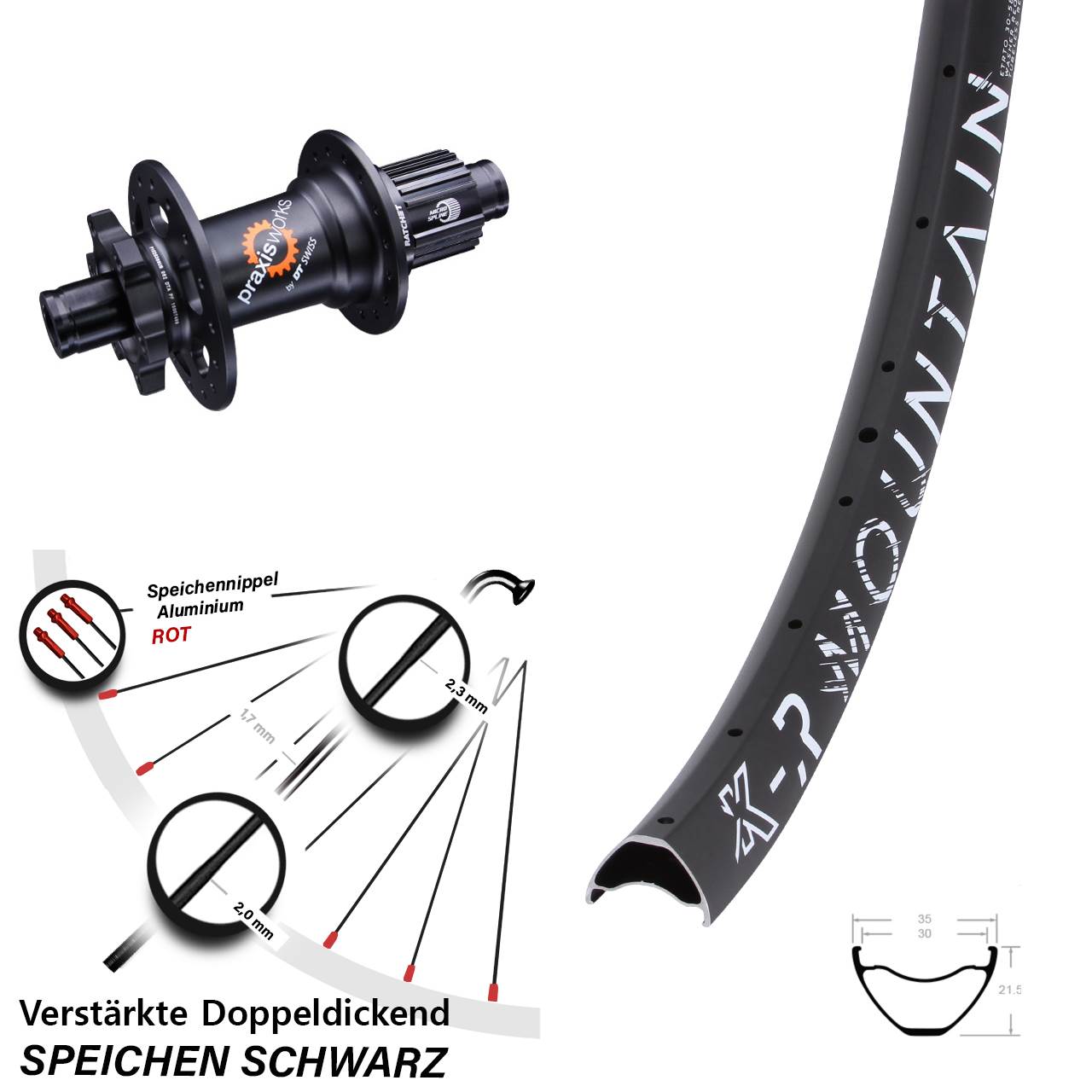 KX-R Mountain DT Swiss 350 27,5 Zoll Hinterrad 6-Loch 12x142 Shimano Micro Spline