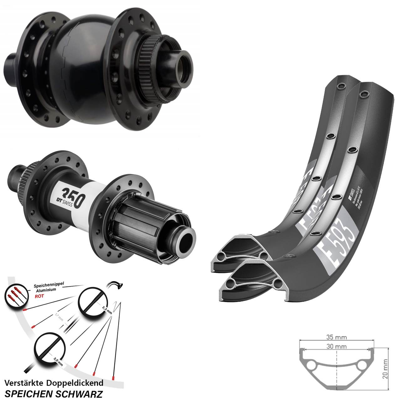 27,5 Zoll DT Swiss E593-350 SON 28 Boost Disc Laufradsatz 8-11 fach