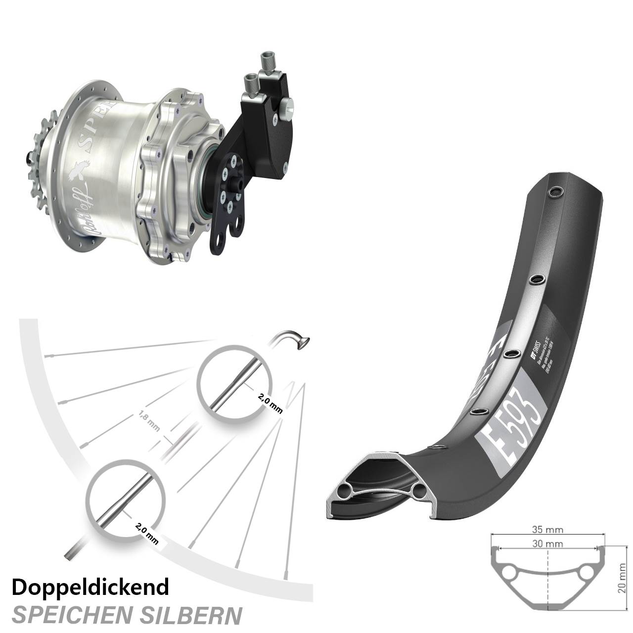 Disc Hinterrrad 29 Zoll DT Swiss E 593 Rohloff Speedhub 500/14 CC DB Tandem