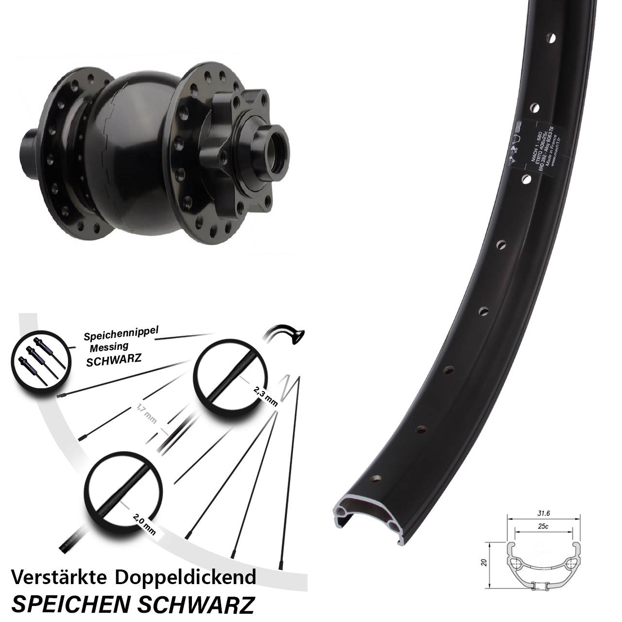 20 Zoll Mach1 Kargo SON 28 Disc Nabendynamolaufrad 15x110 Boost