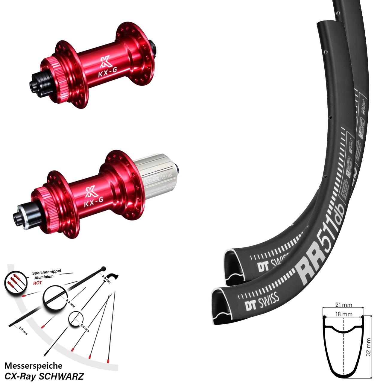 Disc Laufradsatz 28 Zoll DT Swiss RR511 KX-G rot 8-12 fach QR CX-Ray