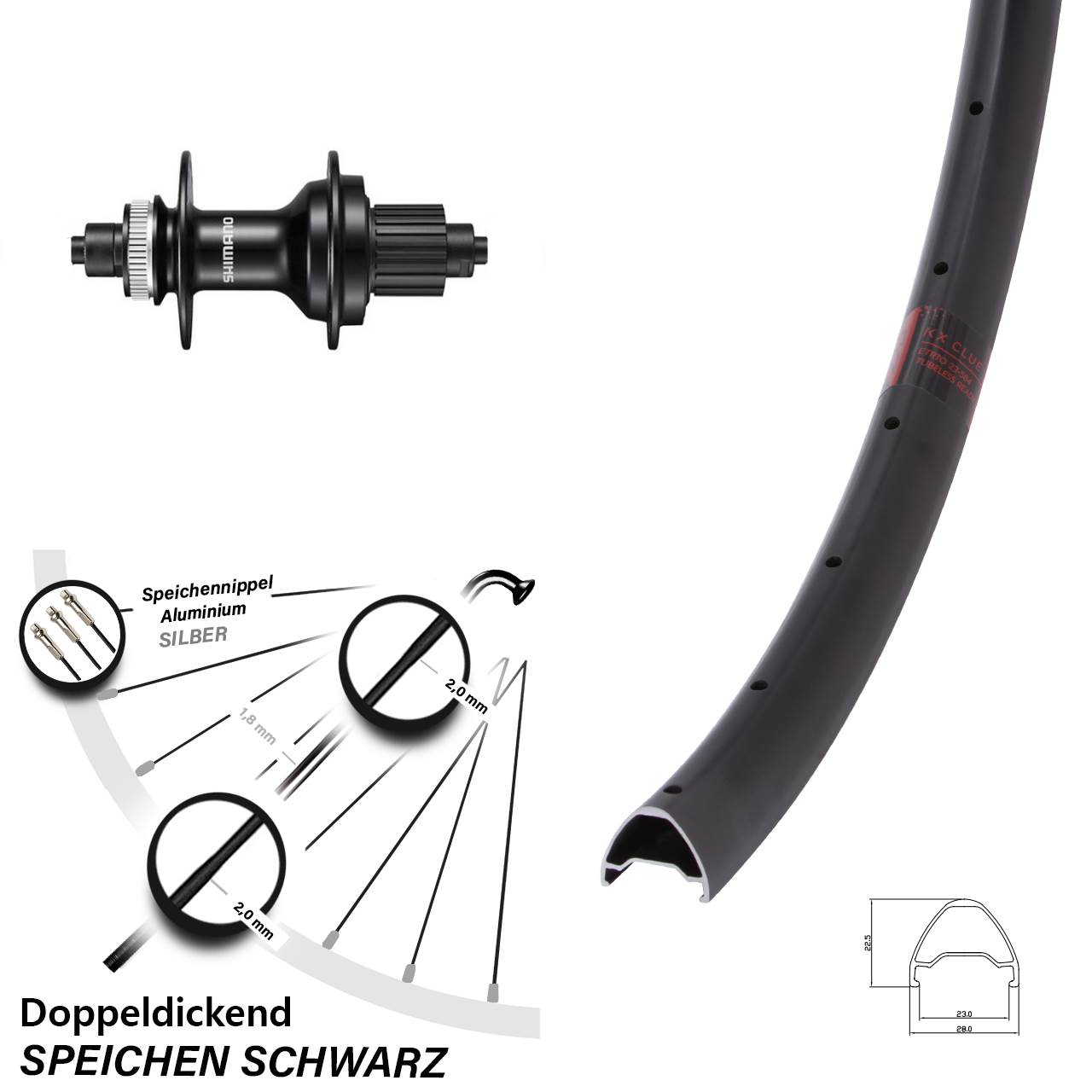 26 Zoll KX Clue Shimano FH-MT500 Centerlock Hinterrad für Schnellspanner Micro Spline