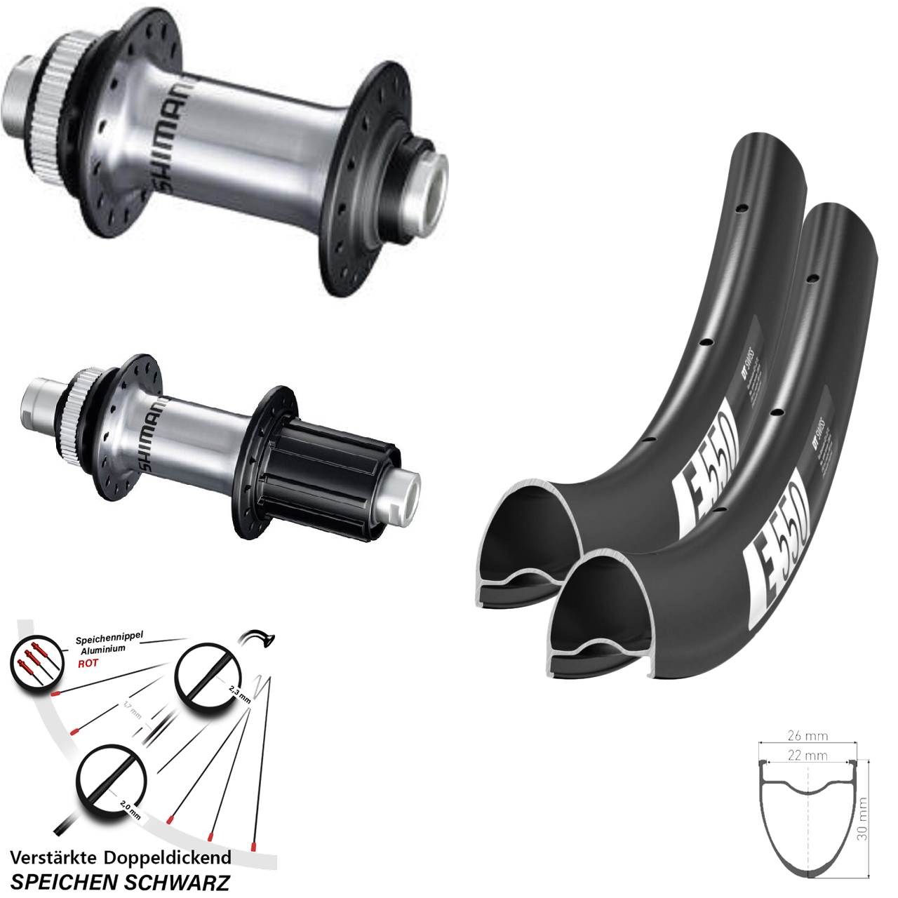 28 Zoll DT Swiss E 550 Shimano GRX RS770 Disc Laufrad-Satz 12x100/142 8-12 fach