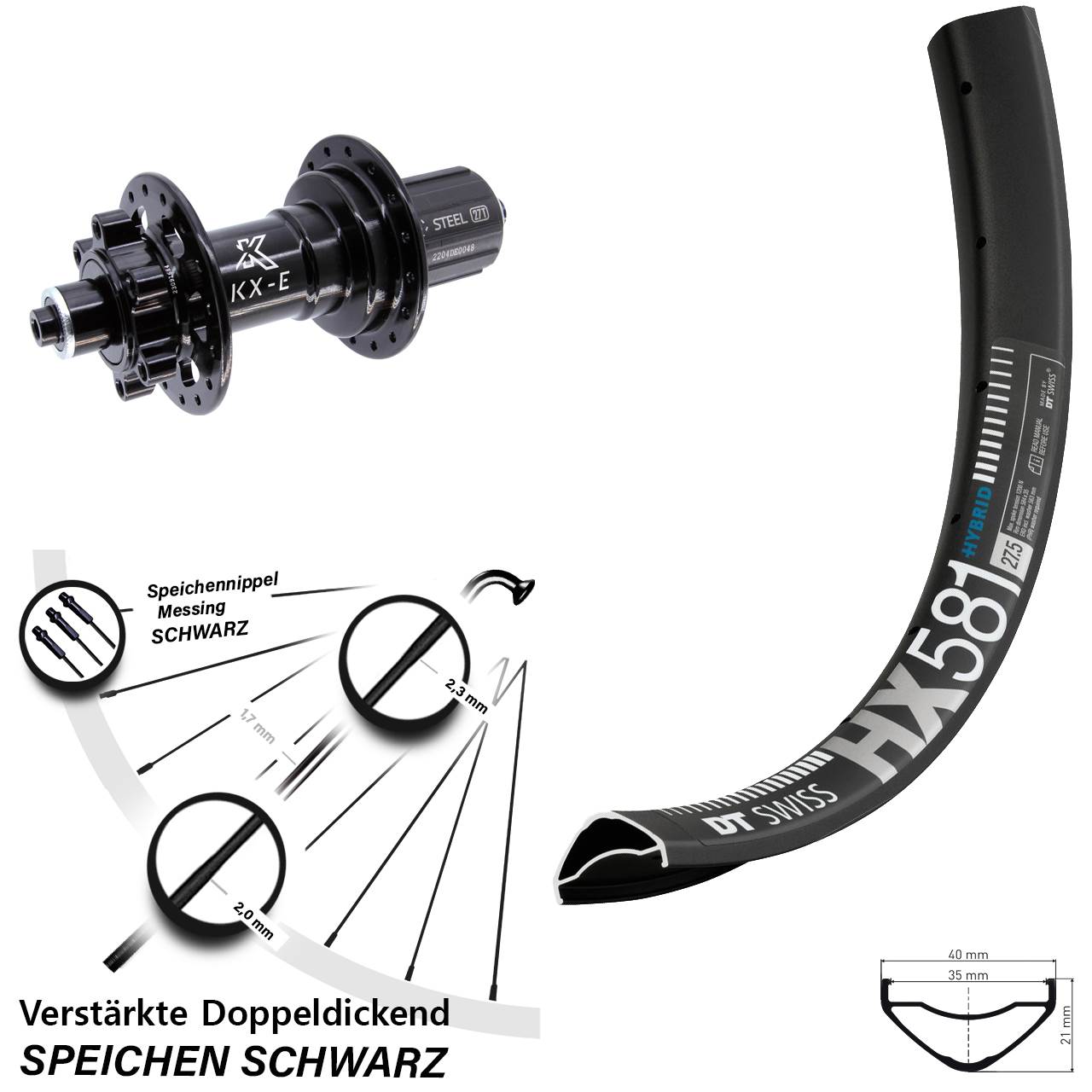 Disc Laufrad 27,5 Zoll DT Swiss HX 581 KX-E 8-12 fach QR Boost
