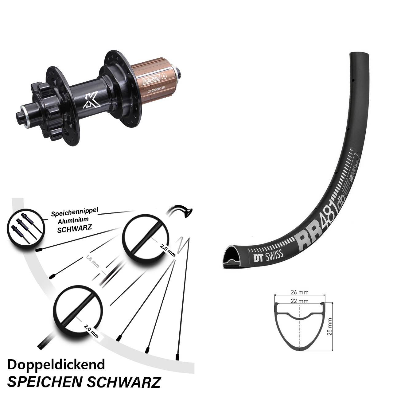 DT Swiss RR481 KX-M 28 Zoll Disc Hinterrad für Schnellspanner 8-12 fach