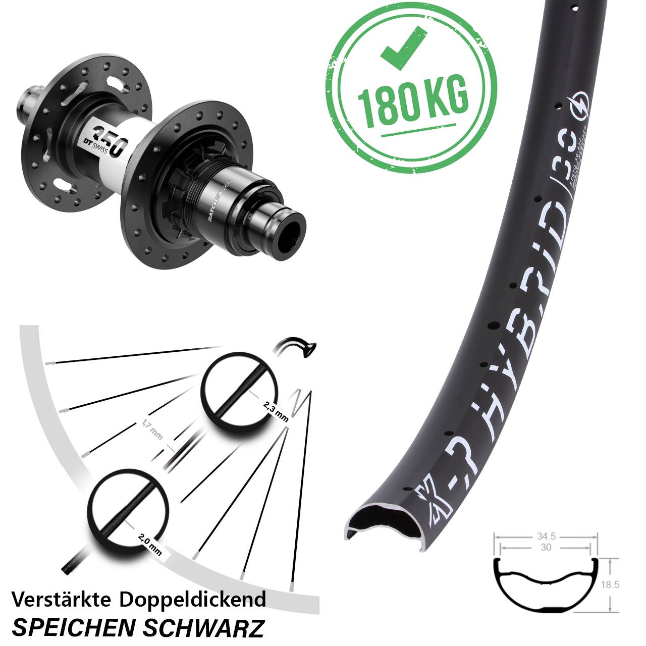 29 Zoll KX-R Hybrid 30 DT Swiss 350 DEG72 Disc Laufrad 12x148 SRAM XD