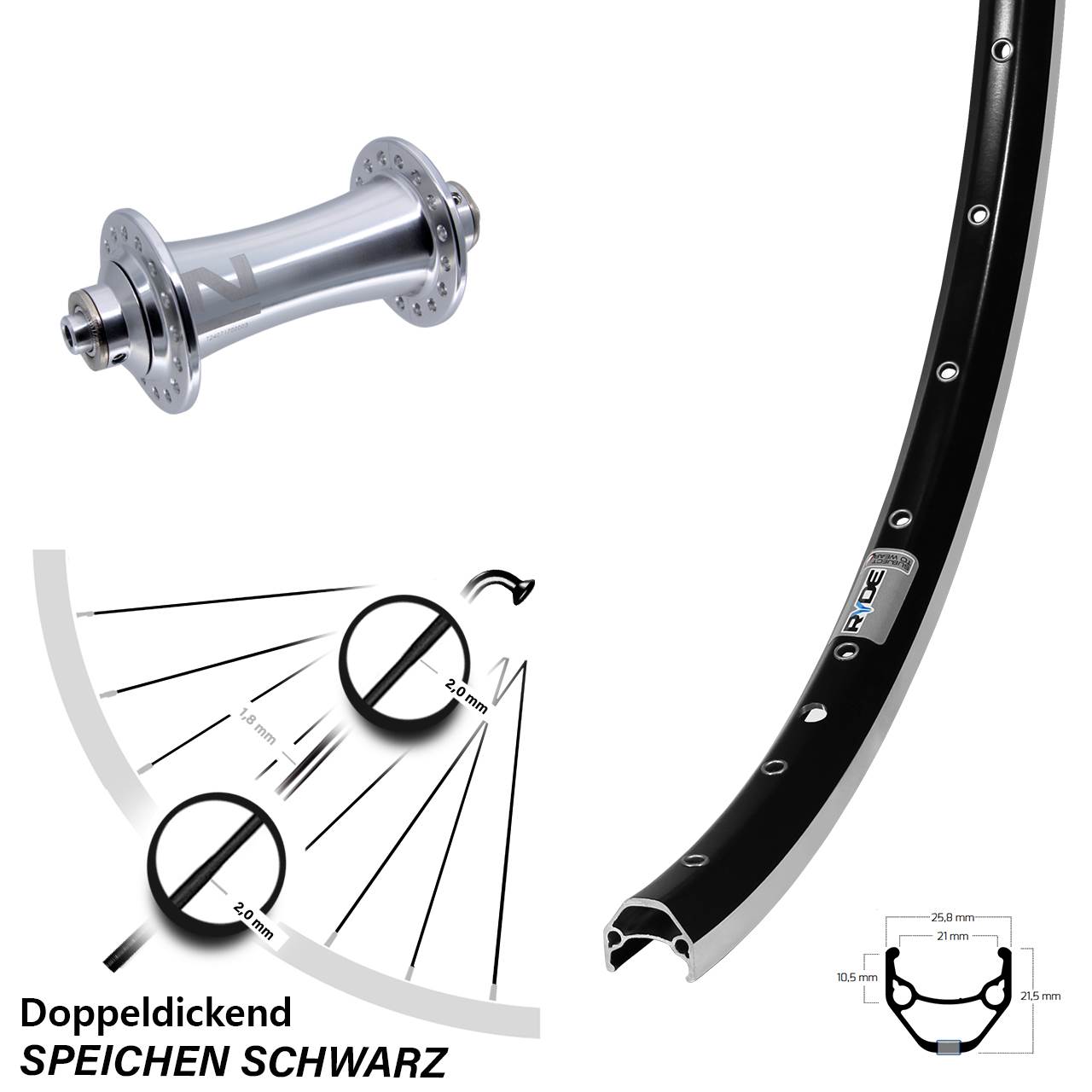 Vorderrad 26 Zoll Ryde ZAC 421 Novatec A141 QR