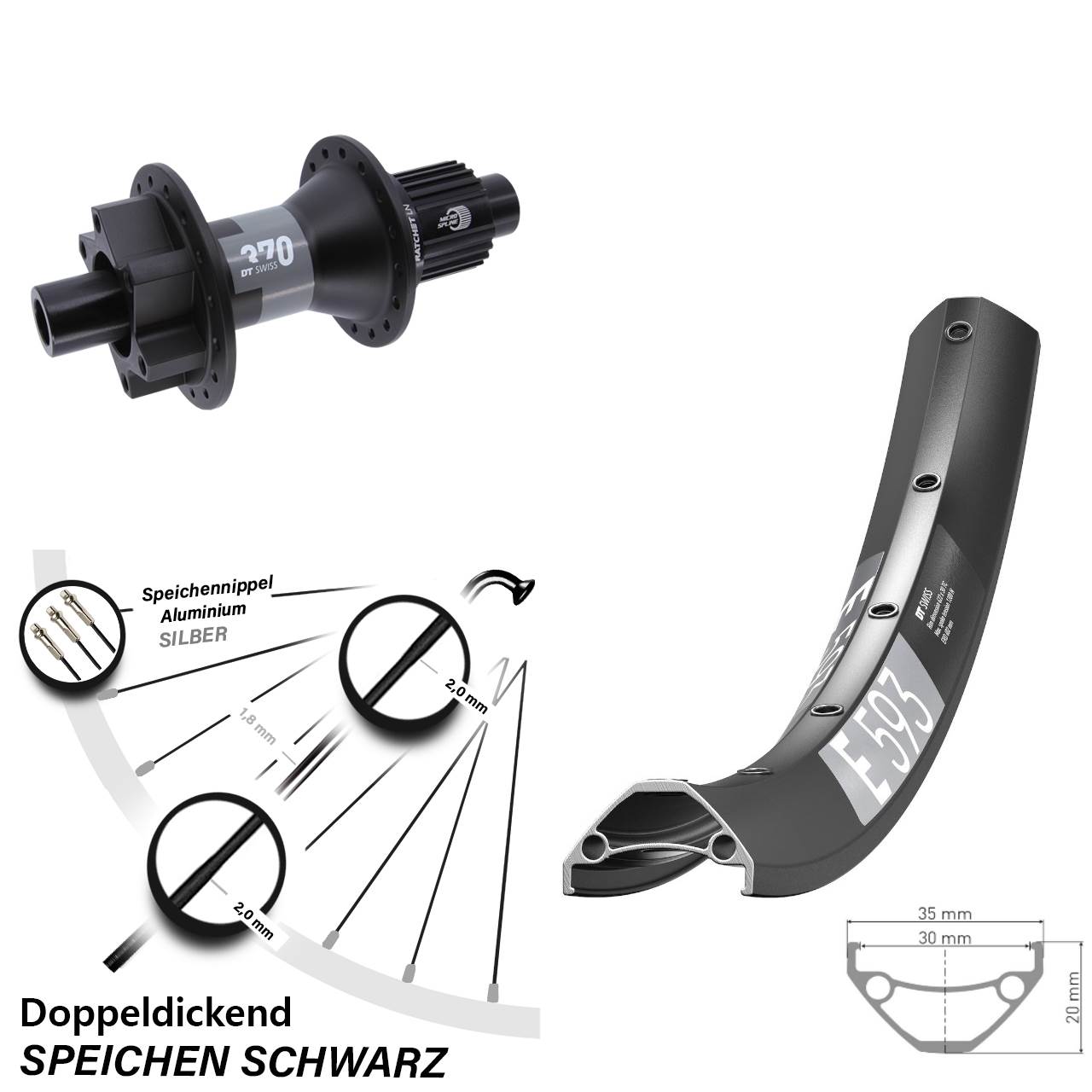 Disc Laufrad 12x142 29 Zoll DT Swiss E 593-370 Shimano Micro Spline