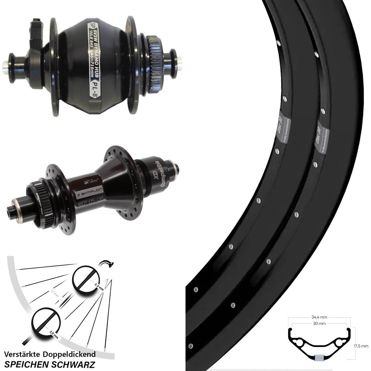29 Zoll Ryde Disc 30 DT Swiss 370 SP PL-8 Laufradsatz Disc QR XD 11-12 fach