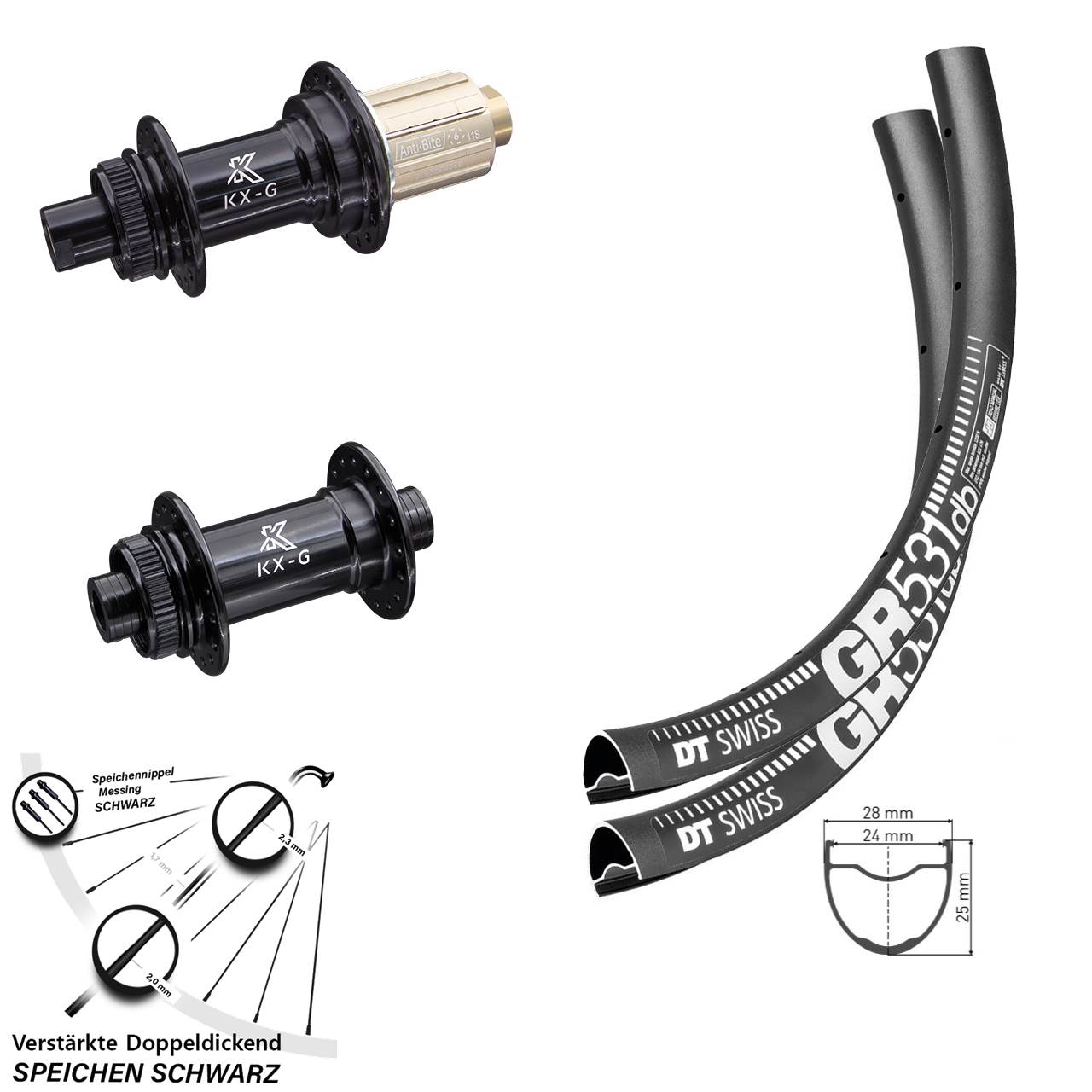 27,5 Zoll DT Swiss GR 531 KX-G Disc Laufrad-Satz 12x100/142 8-12 fach HG
