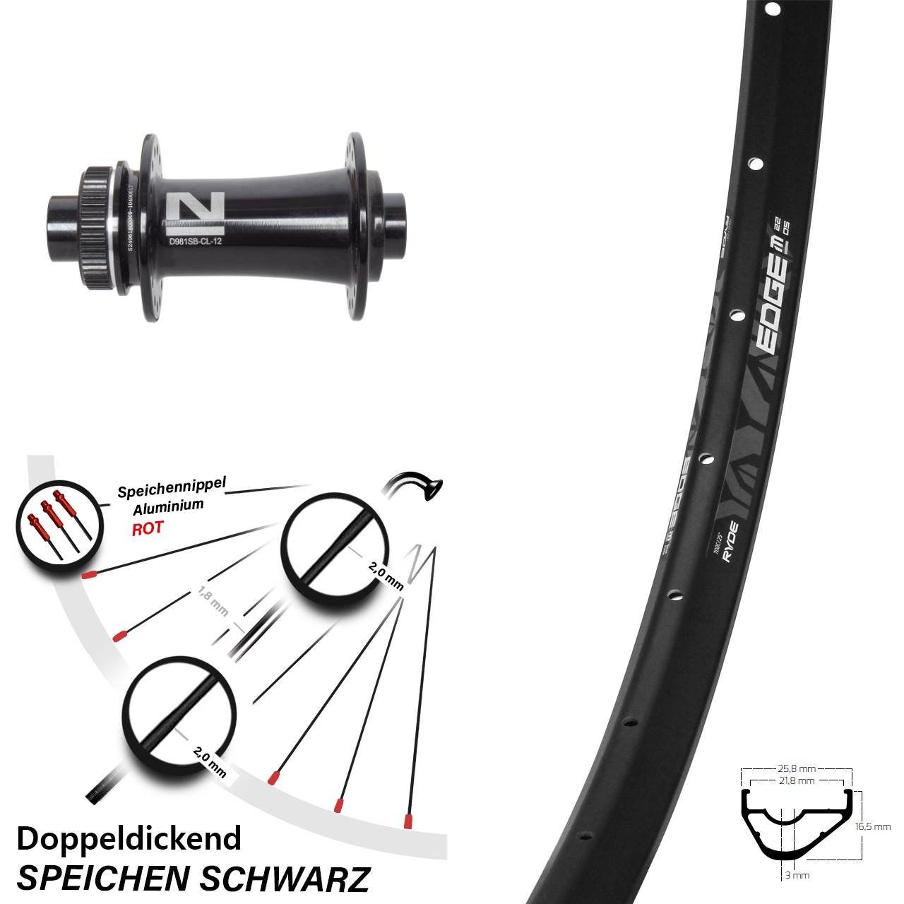 Disc Vorderrad 12x100 29 Zoll Ryde Edge M22 Novatec D981