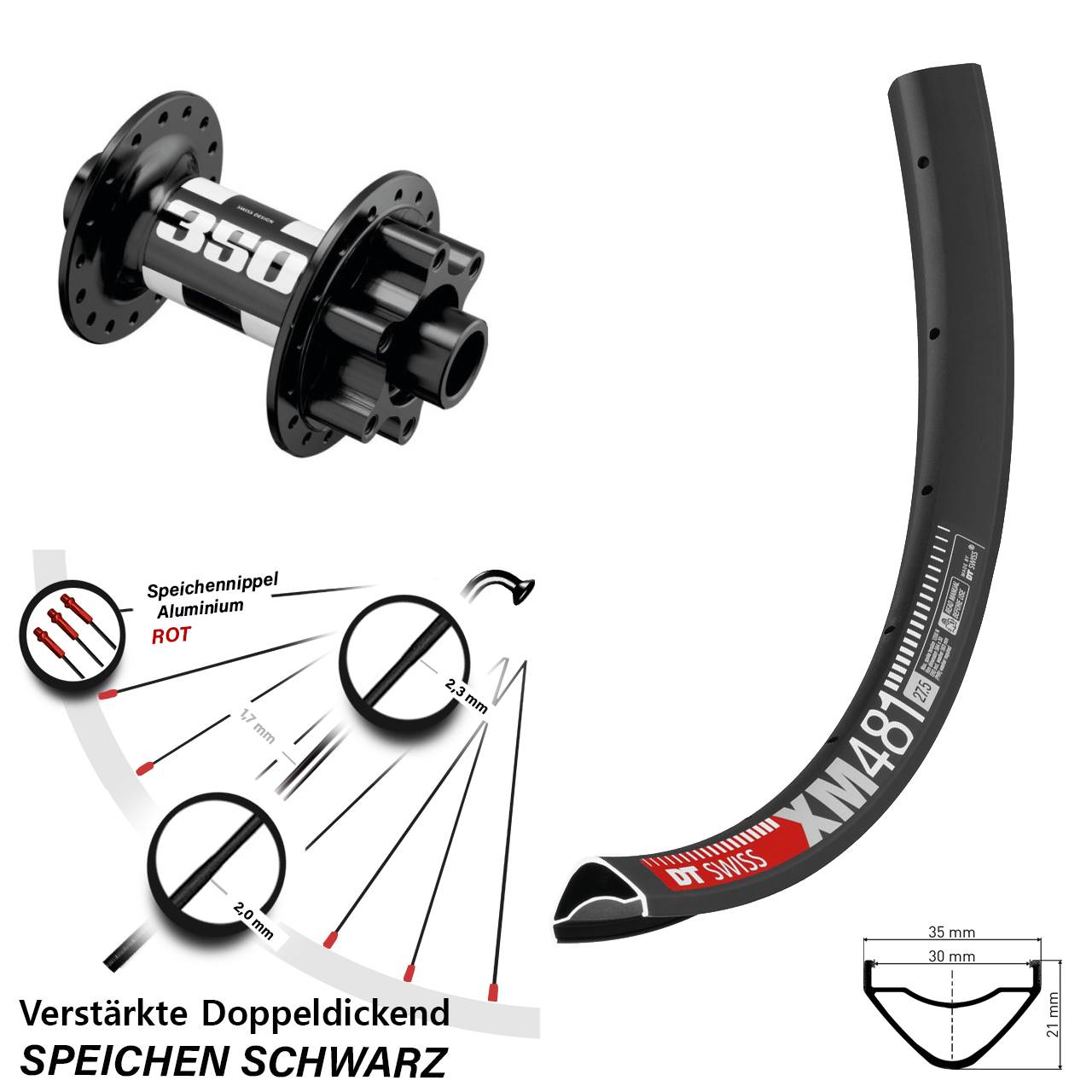 27,5 Zoll DT Swiss XM 481-350 Disc Vorderrad 15x110 Boost
