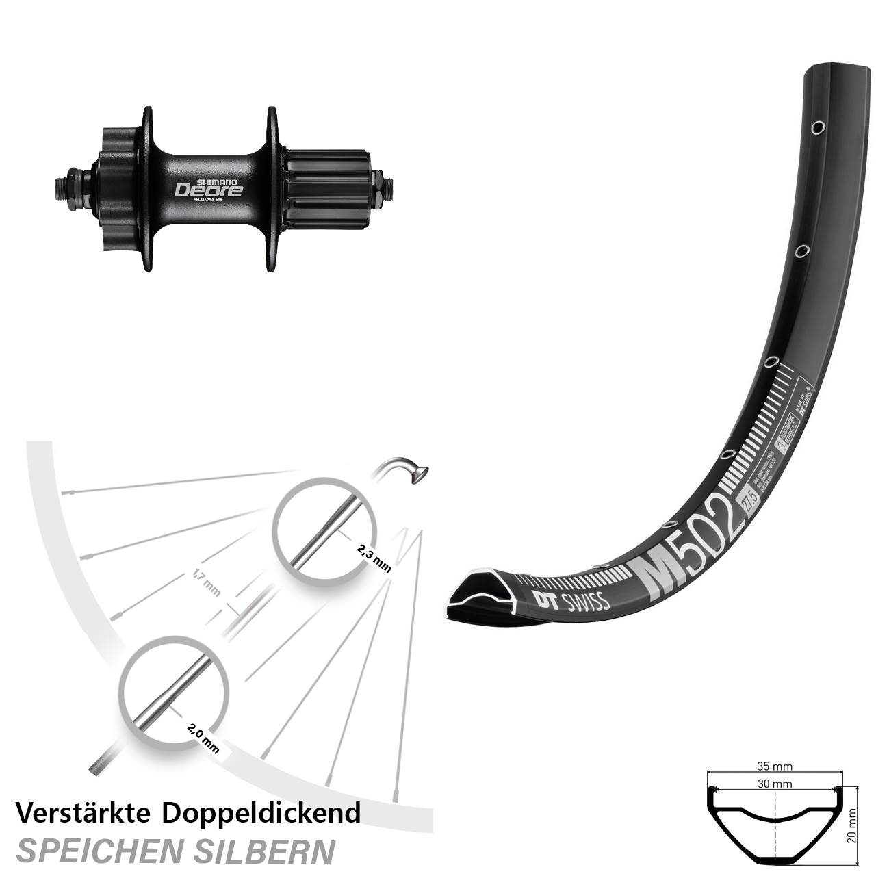 Disc Hinterrad 29 Zoll DT Swiss M502 Shimano Deore 8-11 fach HG QR