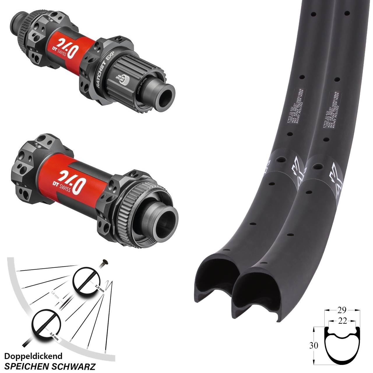 Disc Laufradsatz 29 Zoll KX-RC Carbon DT Swiss 240 EXP Straightpull Boost Micro Spline