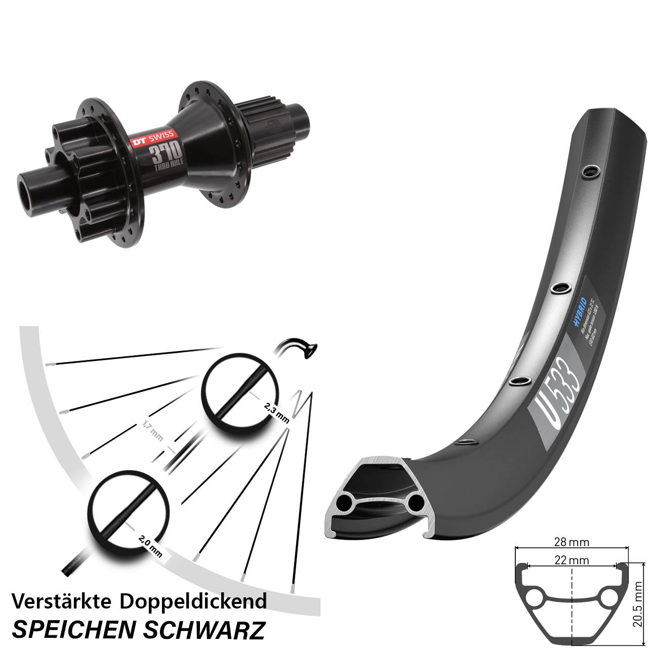 DT Swiss U 533 DT Swiss 370 26 Zoll Disc Laufrad 12x142 Shimano Micro Spline