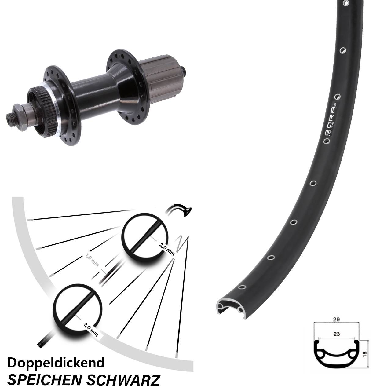 28 Zoll Hinterrad Gora 23 Joytech 8-11 fach