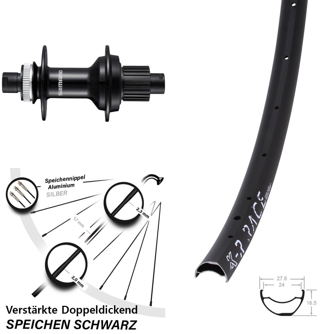 KX-R Race Shimano FH-MT510-B 28-29 Zoll Disc Laufrad 12x148 Shimano Micro Spline