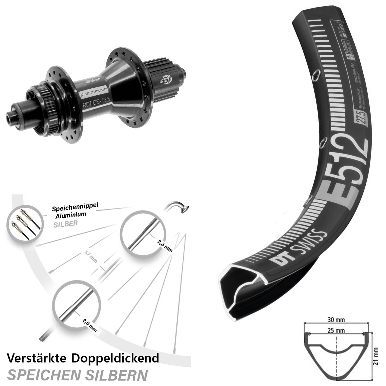 Disc Laufrad 29 Zoll DT Swiss E512-370 Hybrid Shimano Micro Spline für Schnellspanner