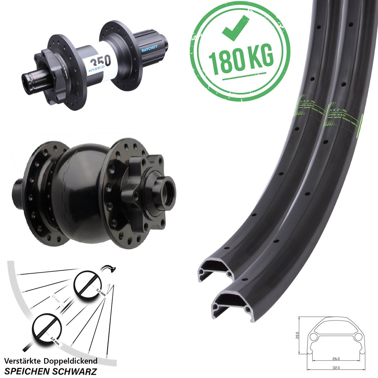 20/27,5 Zoll KX Evo DT Swiss 350 Hybrid SON 28 Disc Laufradsatz 15x110 12x148 8-11 fach